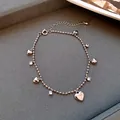 Dainty silver plated heart charm bracelet with shiny cubic zirconia on a delicate bead chain - Heart Zirconia Bead Chain Style (119#)