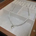 Elegante hartjesketting met parels en zilveren kralen in een sieradendoos - 34# Ketting-Hart Parel Gecombineerd / Zilver - Hart