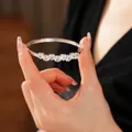 Elegant silver-plated bangle featuring seven square-cut white zircons for women. - Square Row Diamond Bangle Style (132#)