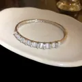 Silver gold plated bangle featuring rectangular white stones and cubic zirconia accents - Geometric Cat's Eye Zirconia Style (134#)