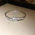 Elegant silver-plated bypass bangle set with white opal-like stones and clear zircons - Oval Geometric Interlaced Style (135#)