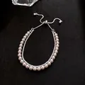 Elegant double-layer pearl and zircon adjustable bracelet with high-quality silver plating - Double-Layer Pearl Zirconia Drawstring Style (140)