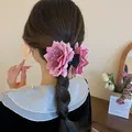 Elegant pink rose flower hair claw clip accessory for sophisticated female hair styling - Rose Hair Claw / Dark Rose Red
