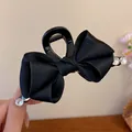Elegant black ribbon bow hair claw clip with sparkling rhinestones for women hair styling. - Bow Claw Clip / Black