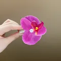 Elegant purple Phalaenopsis orchid hair clip with a central pearl bead for women - Phalaenopsis Hair Clip (Small) / Purple