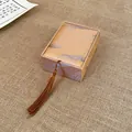 Elegant rectangular silk jewelry box with tassel detail in champagne gold finish - Necklace Pendant Box / Gold Feather