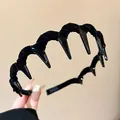 Chic black velvet wrapped spiked headband with teeth for hair styling and volume - Toothed Wave Style / Black