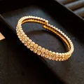 Bracelet jonc ouvert doré élégant avec deux rangées de zircons cubiques - 11# Jonc ouvert - couleur or