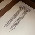 Dettaglio degli orecchini a fiocco in argento con lunghe nappe di strass brillanti ed eleganti - Stile Nappa con Fiocco di Diamanti Completo (33#)