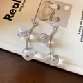 Korean style minimalist silver needle cherry resin earrings in transparent finish - Silver Rod / Clear