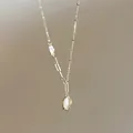 French vintage gold asymmetrical necklace with oval cat eye stone pendant - Gold (Opal)