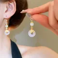 Elegante lavendelkleurige glazen kraal hangende oorbellen in de nieuwe Chinese stijl. - Lavendel Ring Oorhaak Stijl / Goud-Roze-Wit