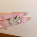 Elegant irregular textured silver stud earrings with wavy metallic finish for daily wear - Water Ripple Irregular Style