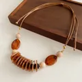 Vintage Maillard style necklace with amber resin discs and multi-strand cord - Style 35-Coffee