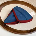 Stylish blue denim fabric triangle hair claw clip with elegant red contrast border trim - 14# Claw Clip / Dark Blue