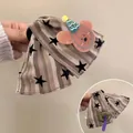 Korean style fabric hair clip with stars and stripes pattern and cute brown animal charm - 9# Hair Claw / Coffee-Green Bear