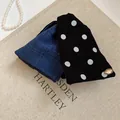 Korean style fabric triangle shark hair clips set in blue denim and polka dot patterns - 23# Shark Clip / Blue-Black