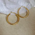 Orecchini a cerchio dorati spessi minimalisti con finitura lucida liscia quotidiana - Grandi Cerchi Lucidi a Specchio (62#) / Oro