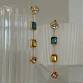 Eleganti orecchini a pendente lungo stile francese con cristalli colorati e finitura oro - Nappina in Zircone Quadrato Colorato (19#)