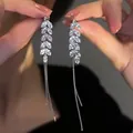 Eleganti orecchini lunghi in argento con nappe e accenti in zirconia a marquise - Grano in Strass Argento Versatile (24#)