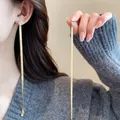 Eleganti orecchini lunghi a nappa placcati oro con perno in zircone quadrato - Nappina a Catena di Serpente Oro (27#)