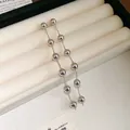 Eleganti orecchini a nappa lunga con perle tonde argentate in stile francese. - Stile Placcato Oro Vero Argento (41#)