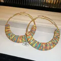 Bohemian vacation style multi-color raffia woven gold hoop earrings for summer look - 39# Steel Needle - Colored