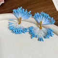 Elegant light blue flower cluster fan-shaped drop earrings for sweet summer vacation style - 50# Silver Needle - Blue