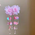 Sweet pink fabric flower tassel earrings with iridescent sequins and silver needles - 54# Silver Needle - Pink