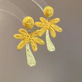 Yellow woven flower pendant earrings in a sweet resort style for summer vacation - 56# Steel Needle - Yellow