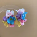Sweet summer multi-color fabric flower cluster stud earrings with silver needles - Fabric Patchwork Flower Cluster Style (59#) / Colorful