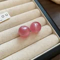 Elegant minimalist pink sphere stud earrings with a glossy cat-eye finish for women - Cat's Eye Texture Ball Stud Earrings (46#) / Small / Pink