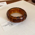 Detail shot of vintage amber-toned resin chunky rectangle bead stretch bracelet. - Dark Coffee (53#)