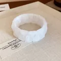 Close-up detail of white marbled resin geometric chunky segment bracelet for women jewelry - White (24#)