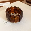 Vintage amber tortoise shell resin chunky bracelet featuring geometric angular segments - Dark Coffee (15#)