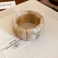 Creamy beige marble patterned resin elastic bracelet featuring a chunky wide tile design - Off-White (19#)