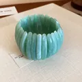 Fashionable mint green marble pattern wide elastic bracelet with oval resin segments - Green (37#)