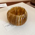 Amber marble pattern elastic bracelet with wide oval segments in vintage resin style - Coffee (39#)