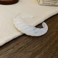 Minimalist white marbled resin open bangle with a unique twisted ribbed texture design - White (55#)