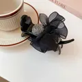 Elegant black mesh bow hair claw clip with sparkling beaded detail for sweet hairstyles - Mesh Bow Style (18#)