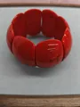 Bold red marbled acrylic square stretch bracelet with oversized chunky links for women - Marble Wide Bangle (HB4269) / Red