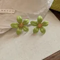 Fresh green flower resin stud earrings with a minimalist design for daily wear - 54# Matte Five-Petal Flower Style / Light Green