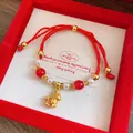 Handwoven red rope bracelet with imitation pearls and lucky golden horse charm pendant - 3D Gold Horse Pearl (Style 16)