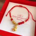 Detail of red woven bracelet with gold horse charm and red beads in gift box - Pure Gold Style Cartoon Horse (Style 19)