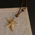 Bohemian style starfish pendant necklace with brown cord and wooden beads detail view - 32# Style - Vintage Peace Knot