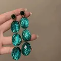 Vintage dunkelgrüne Marmor-Resin-Ohrringe mit kaskadierenden ovalen Anhängern für Damen - Vierstufiger Langer Tropfenstil (2#) / Grün
