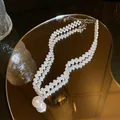 Collar de perlas tejidas vintage con un colgante de perla adornado con diamantes - Estilo de Perla y Diamante de Imitación Blanco (#62)