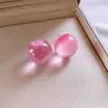 Elegante lichtdurchlässige rosa runde Perlenohrstecker mit s925 Silber Nadeln - Rundkugel Stil (12#)