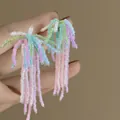 Handgefertigte pastellfarbene Perlenblumen-Ohrringe mit bunten Makronen-Perlen - Macaron-Perlencluster-Quasten-Stil (25#)
