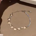 Bracciale vintage minimalista con zirconi e pietre ovali effetto pietra di luna - Bracciale con Chiusura a Moschettone Zirconia e Pietra di Luna (60#) / Argento